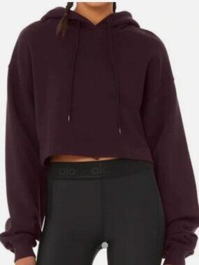 ALO Yoga Cropped Hooded Bomber Jacket in Deep Plum